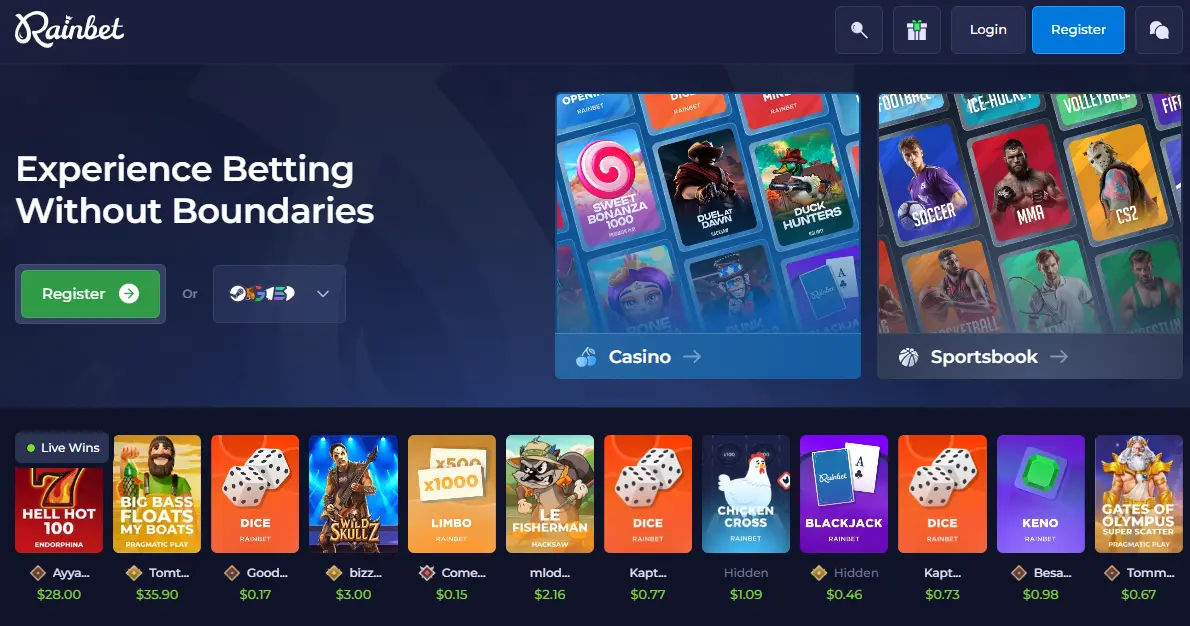 Rainbet Casino – Slots en live casino spelen met echt geld image 1