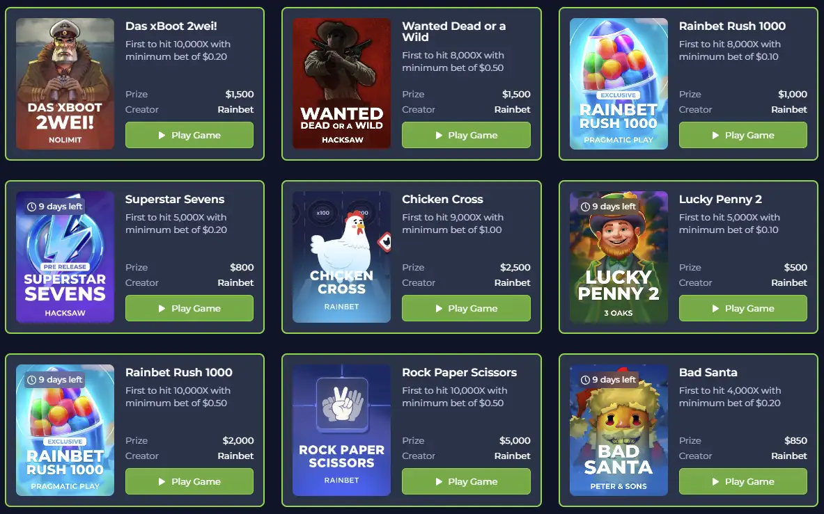 Bonussen voor gokkasten en spellen bij Rainbet Casino